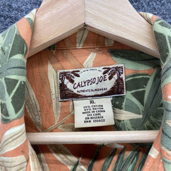 5/$45 Calypso Joe Shirt Men XL Orange Floral Button Up Short Sleeve Cotton - Picture 5 of 8